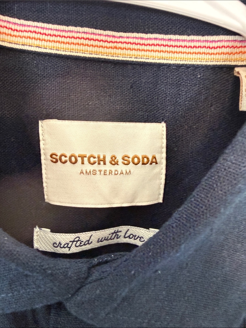 Scotch & Soda Men’s Structured Stripe Short Sleeve Shirt. Navy Blue. Size Small. - Picture 7 of 13